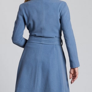 Blue Coat, Cashmere Wool Coat, Elegant Knee Length Coat, Women Overcoat, Plus Size Clothing, Belted Coat with Pockets, Light Coat, Midi Coat image 5