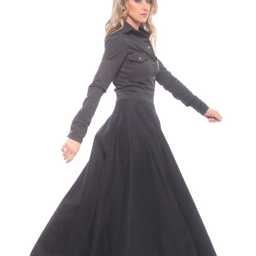 white christmas dresses Vintage Black Denim Dress, Black Fog / EU / 32