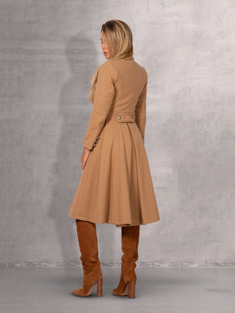 Wool Cashmere Princess Coat for Winter, Alternative Wedding Jacket, Long Fitted Camel Coat, Extravagant Wool Overcoat, Plus Minimalist Coat image 1