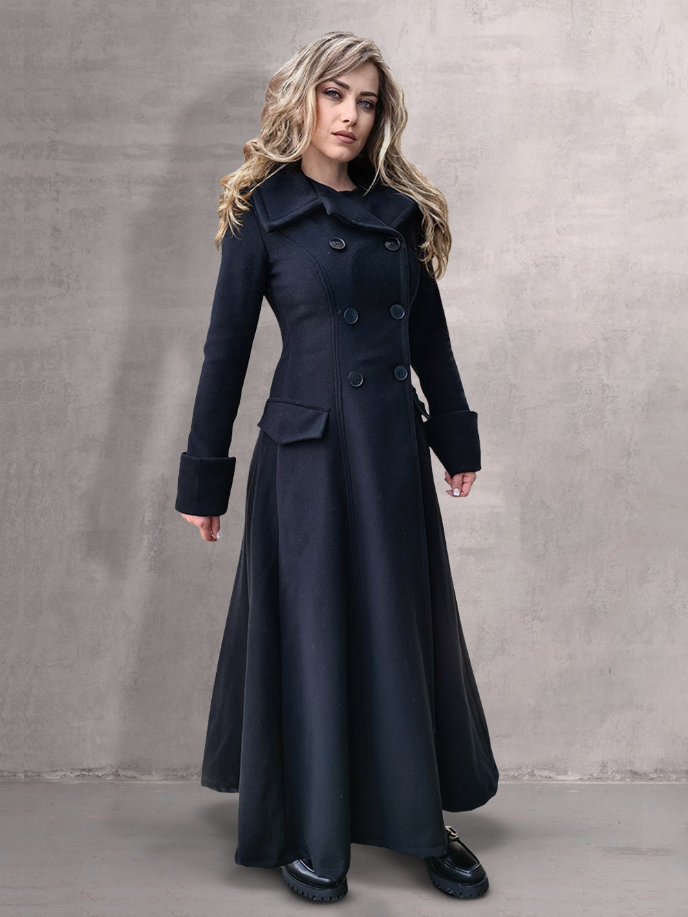 Victorian Coat Princess Coat Black Wool Coat Fit and Flare Coat Maxi Edwardian Coat Floor Length Coat Plus Size Clothing Gothic Coat Etsy