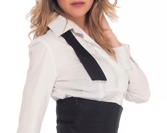 Camisa blanca de algodón, camisa de mujer, top blanco, top de manga larga, camisa elegante, camisa extravagante, camisa de algodón, atuendo de oficina, top de talla grande