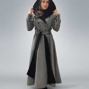 Long Wool Coat With Hood, Floor Length Coat, Hooded Maxi Coat, Fall Style, Plus Size Clothing, Winter Overcoat, Custom Womens Clothing