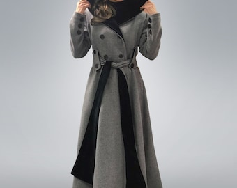 Long Wool Coat With Hood, Floor Length Coat, Hooded Maxi Coat, Winter Style, Plus Size, Winter Clothing and Accessories, Womens Clothing