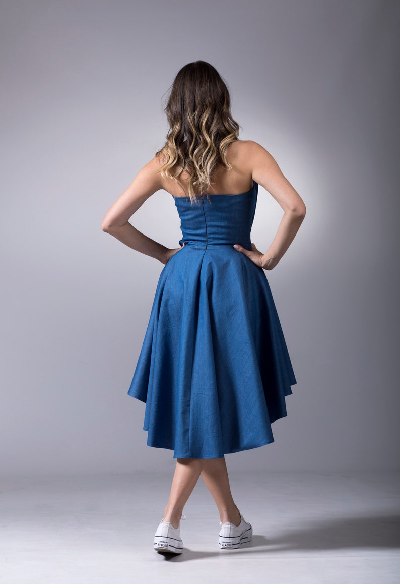 Strapless Denim Dress Indigo Dress Bustier Short Dress image 7