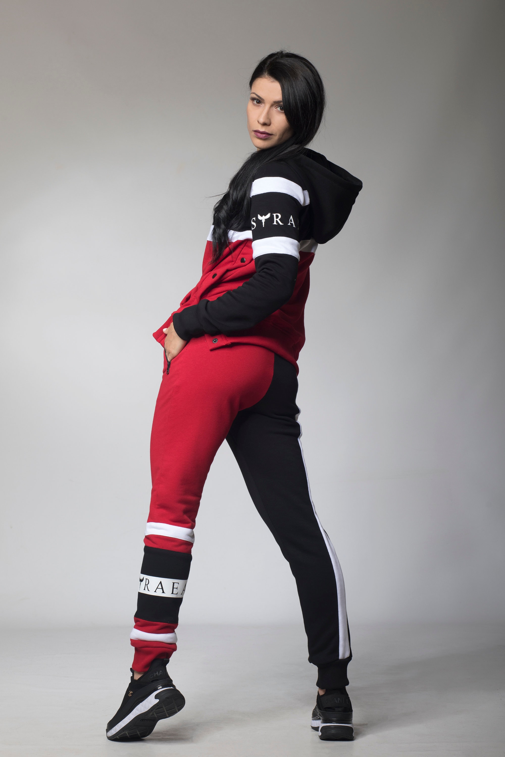 Color Block Sweatshirt Tracksuit With Side Buttons, Black