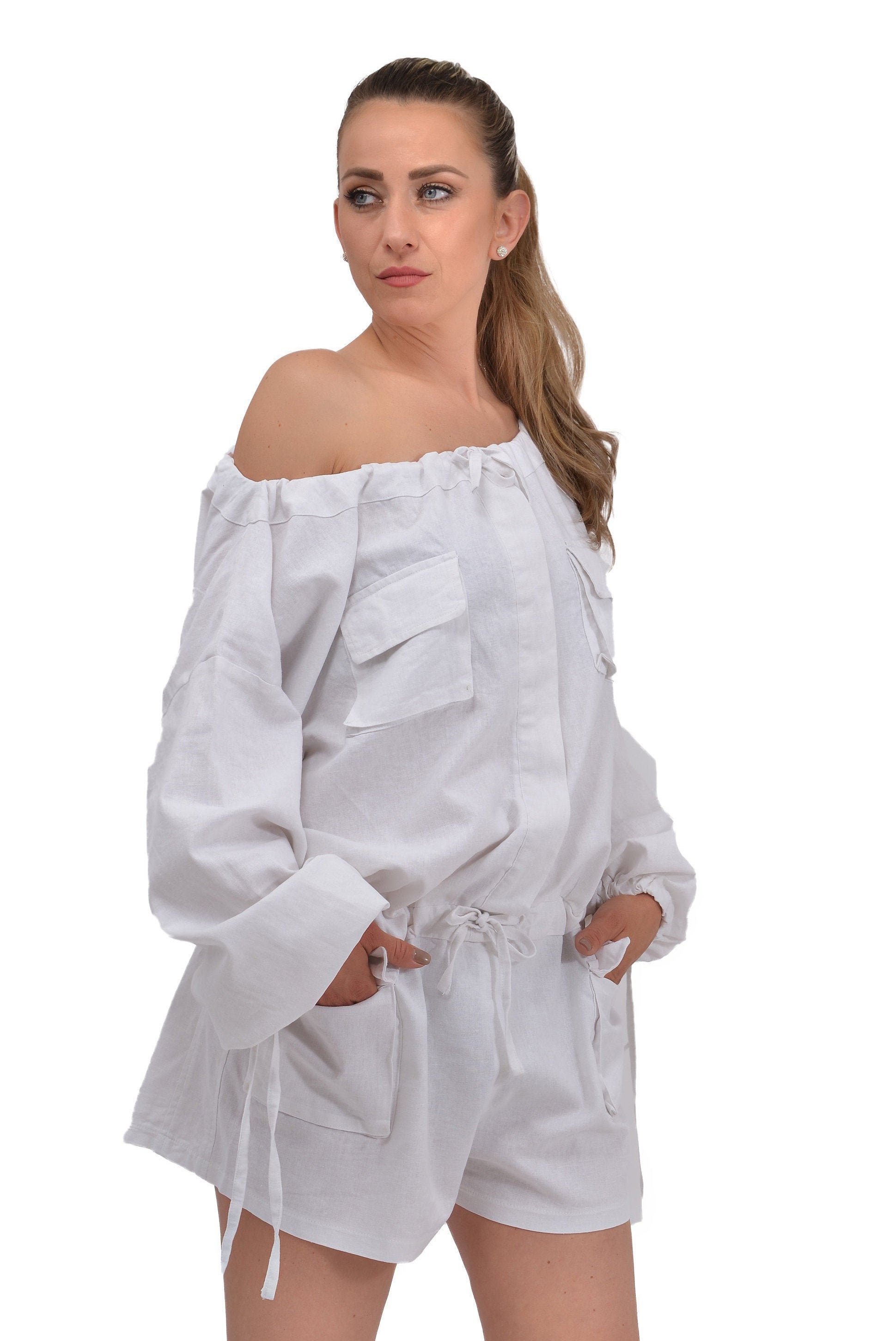 White Linen Jumpsuit Bridal Romper Plus 