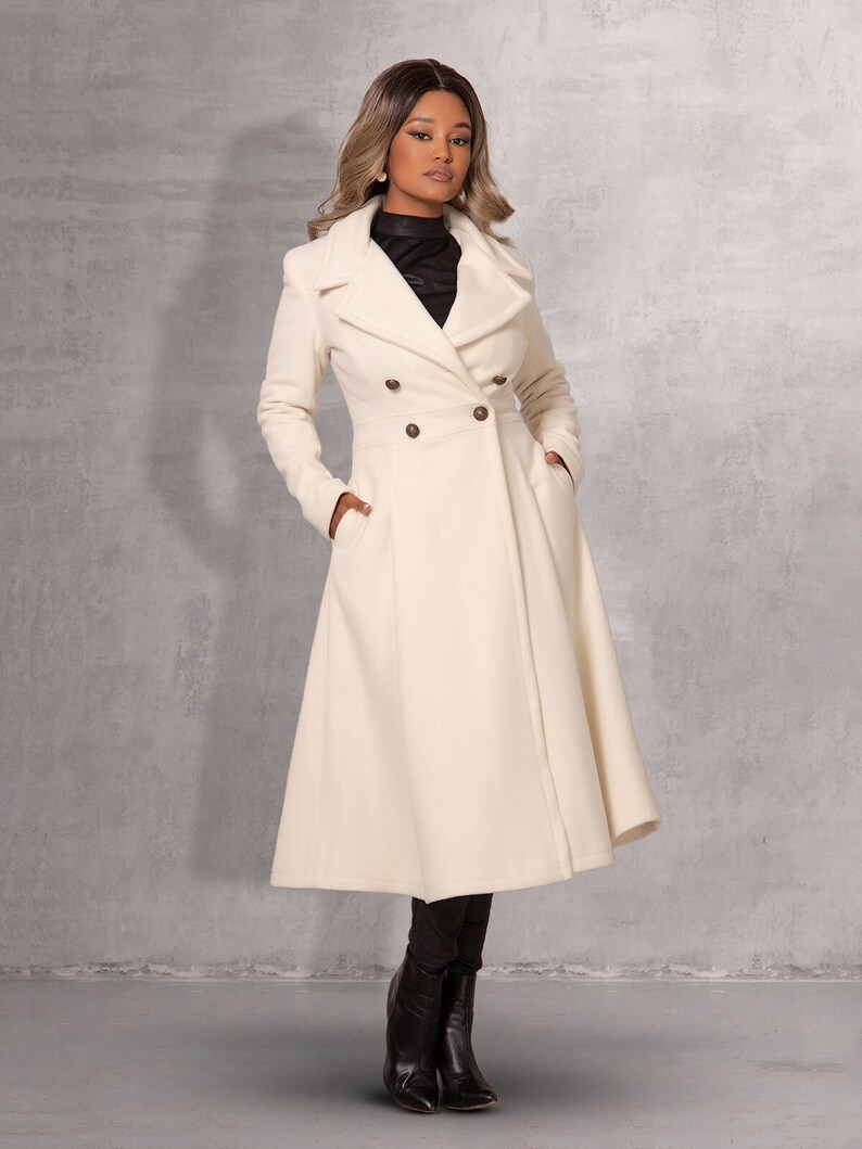 Ivory White Doublebreasted Princess Cut Coat Made of Wool & Etsy