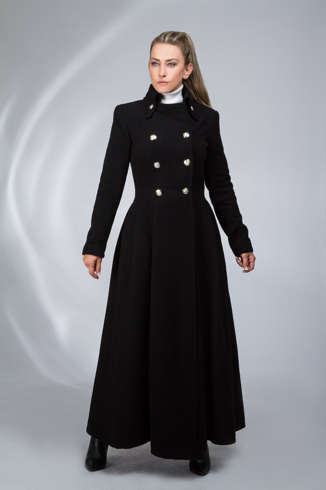 Maxi Wool Coat With Buttons, Floor Length Fit and Flare Coat, Maxi Princess  Jacket, Double-breasted Custom Wool Coat, Unique Military Coat 