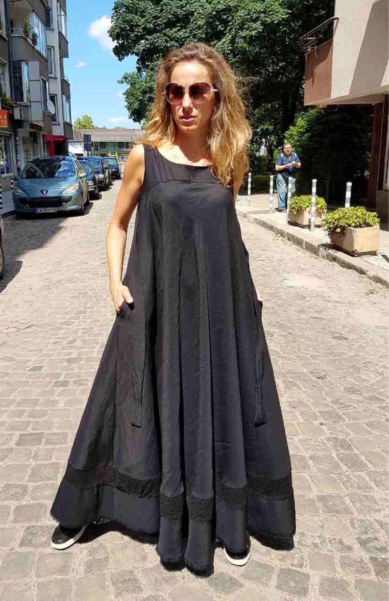 Black Linen Dress Linen Clothing Linen Kaftan Dress Tank Dress Linen Maxi Dress Gothic Clothing Black Maxi Dress Oversized Dress