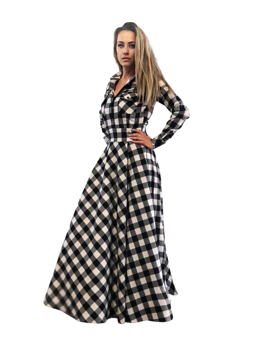 Plaid Maxi Dress Checkered Dress Swing Dress Tartan Dress - Etsy