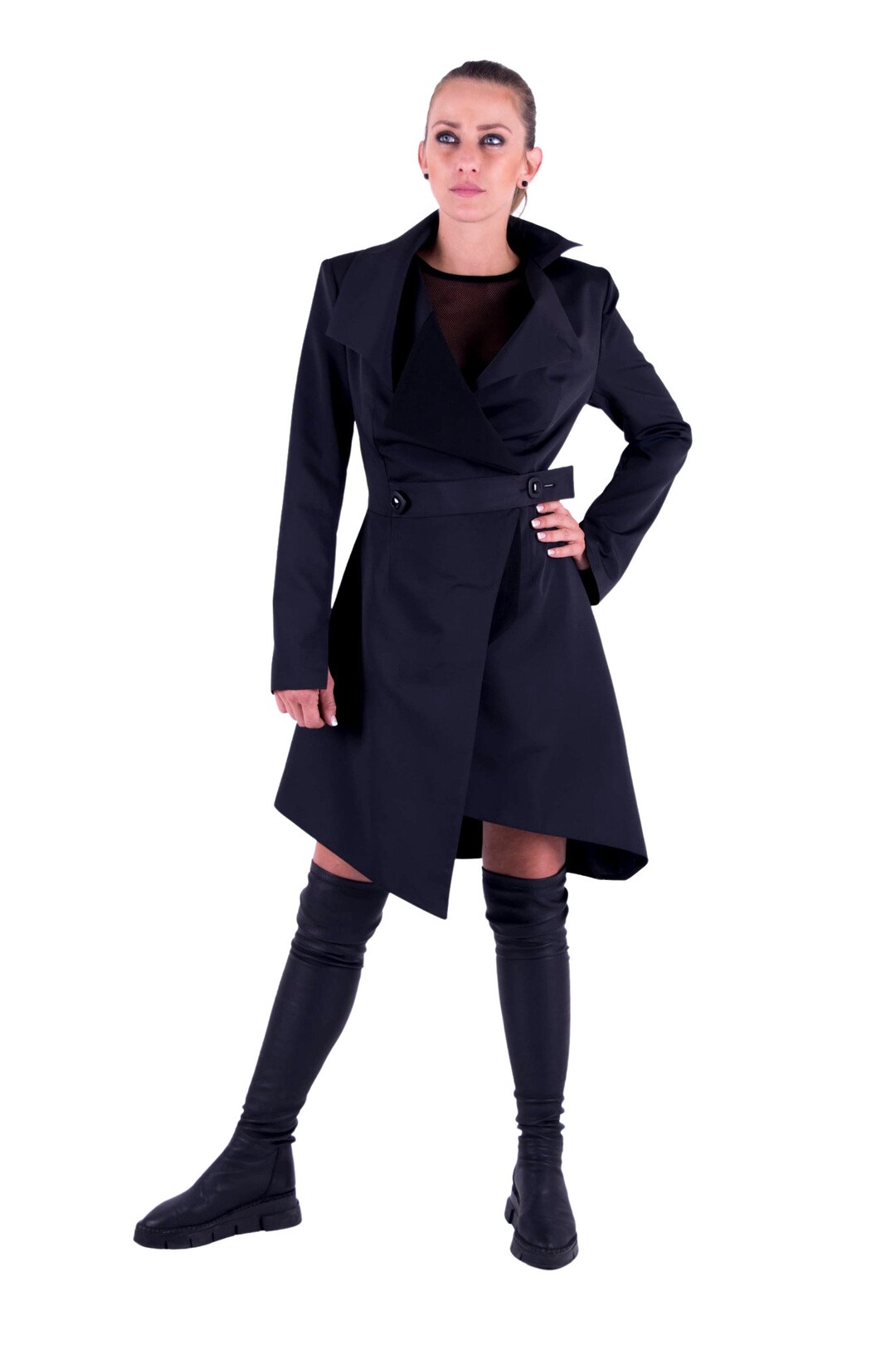 Cappotto asimmetrico, cappotto di lana, cappotto stravagante