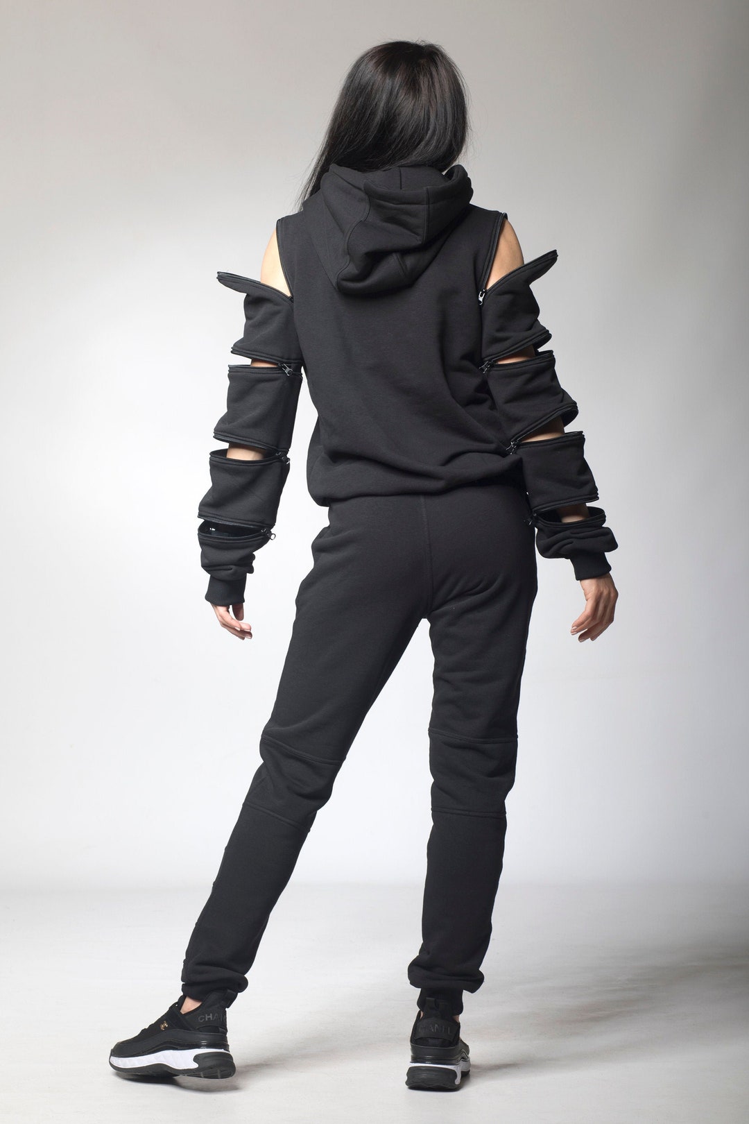 ★G-CUT★ Detachable Hood Drop Shoulder Jumper_Black 7255120 Drop Shoulder Zip Hoodie - Vintage Black – Hours