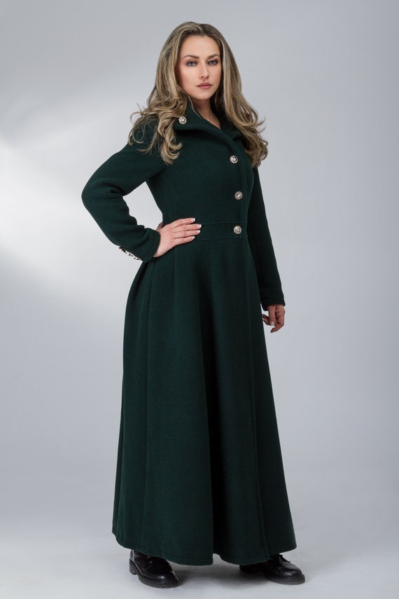 ATTACHMENT Long Mods coat size3 【sample】 Forest Green Floor Length Coat, Maxi Princess Coat, Long Victorian
