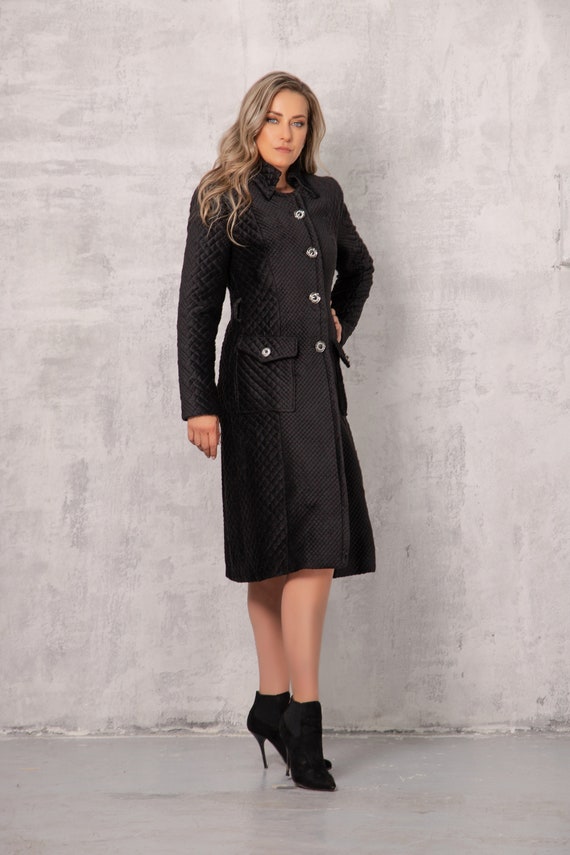 knee length dress coat womens Ice Blue Warm Cotton Corduroy Knee Length Coat Dress 40" / Regular (5'2"
