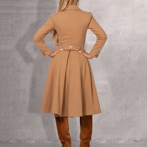 Wool Cashmere Princess Coat for Winter, Alternative Wedding Jacket, Long Fitted Camel Coat, Extravagant Wool Overcoat, Plus Minimalist Coat image 4