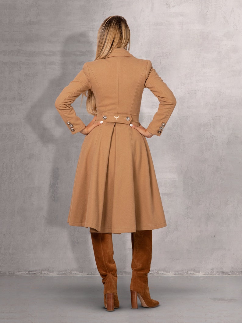 Wool Cashmere Princess Coat for Winter, Alternative Wedding Jacket, Long Fitted Camel Coat, Extravagant Wool Overcoat, Plus Minimalist Coat image 4