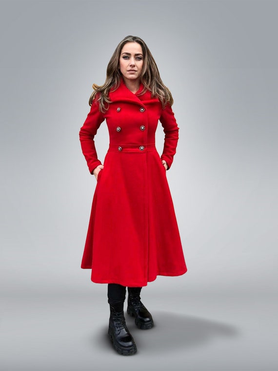 mekanisk stå sværge Red Wool Princess Coat Plus Size Winter Fit and Flare Coat - Etsy