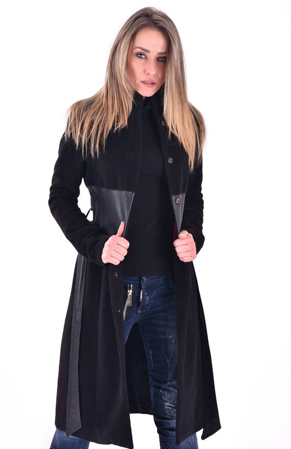 plus size long black wool coat