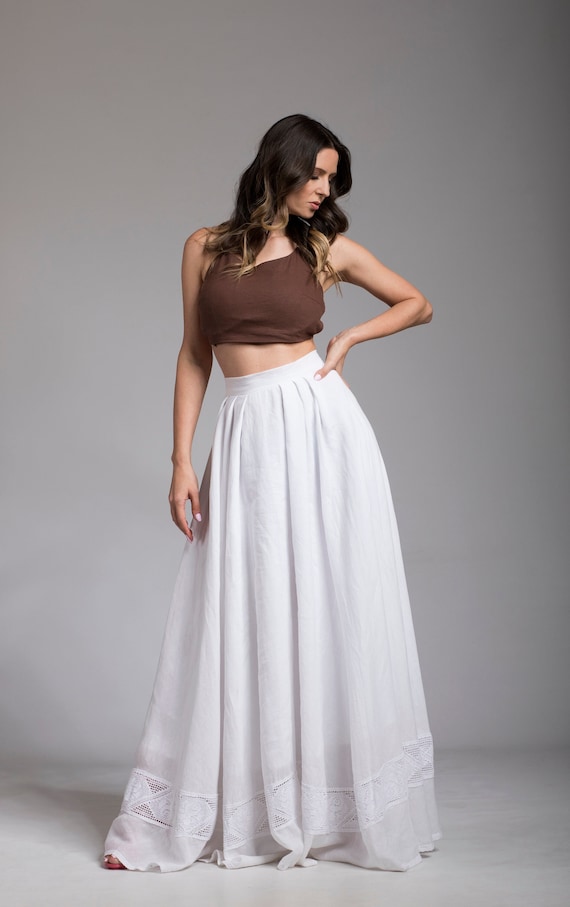 White Flowy Skirt Linen Maxi Skirt Womens Clothing Plus Size Clothing Wedding Guest Skirt Summer Clothing Bridal Linen Skirt Etsy UK