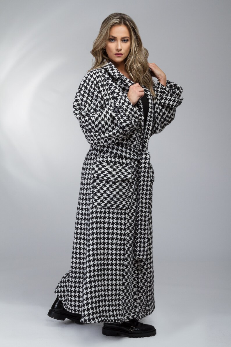Houndstooth Coat Maxi Wool Coat Extravagant Coat Oversized Etsy