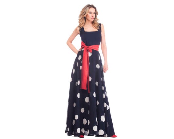 Maxi Polka Dot Summer Dress, Elegant Womens Clothing ideal for Wedding Guest Dress or Plus Size Clothing, Garden Party Outfit, Floor Length Maxi Polka Dot Summer Dress, Elegant Womens Clothing ideal for Wedding Guest Dress or Plus Size Clothing, Garden Party Outfit, Floor Length
