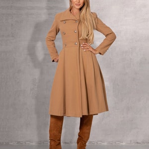 Wool Cashmere Princess Coat for Winter, Alternative Wedding Jacket, Long Fitted Camel Coat, Extravagant Wool Overcoat, Plus Minimalist Coat image 2