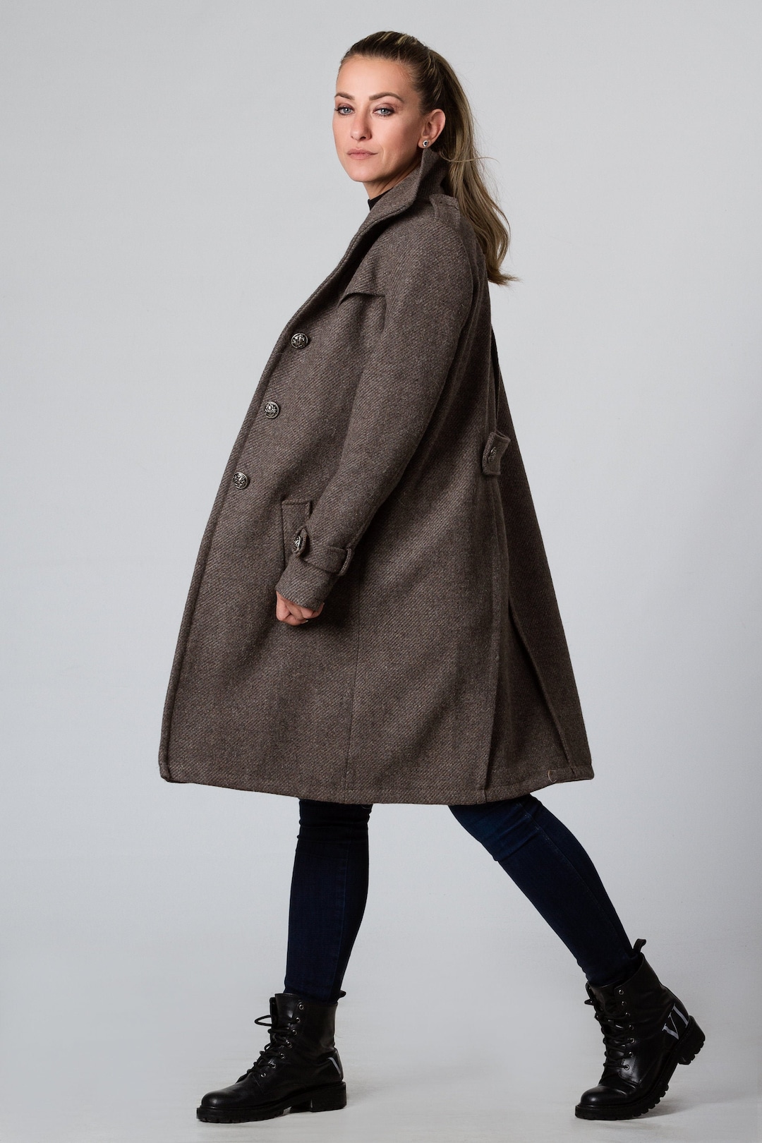 Wool Winter Coat, Plus Size Cashmere Coat Women, Knee Length Coat