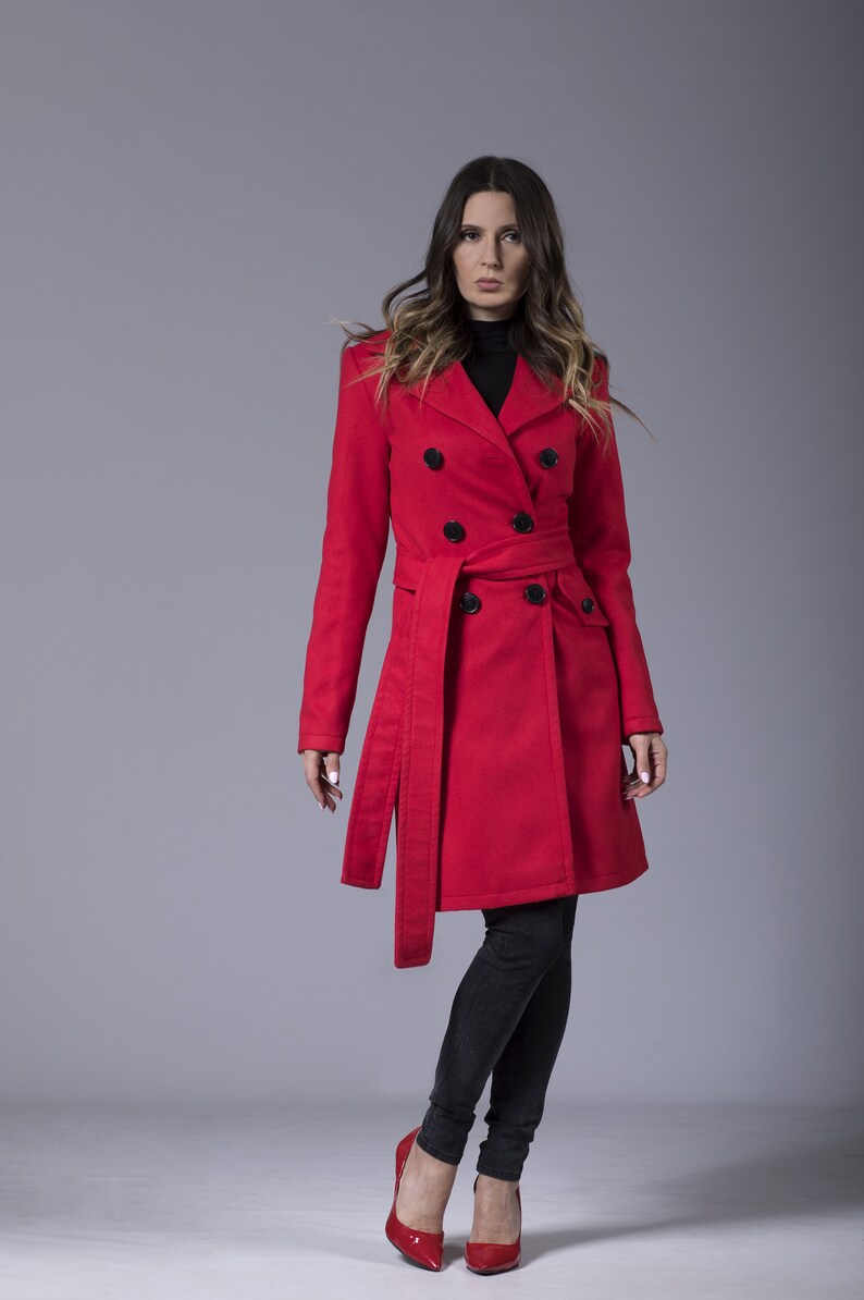 Knee Length Elegant Coat, Warm Cashmere Wool Coat, Winter Fashion Coat, Designer Coat, Knee Length Coat with Pockets,Trendy Coat,Autumn Coat image 2