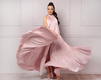 Pale Pink Formal Dress, Wedding Guest Dress, Cocktail Gown, Flowy Sundress, Floor Length, Evening Dress, Fairy Dress, Sleeveless Kaftan