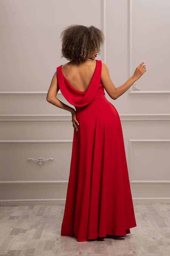long red cocktail dress AOSHABABI Women's Dresses Elegant Wine Satin Square Neck Slit Mermaid Evening Dresses for Wedding Guest : Clothing, Shoes & Jewelry V Neckline Sleeves Airlea Red Satin Asymmetric Maxi