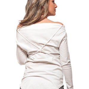 White Blouse, Asymmetric Top, Deconstructed Clothing, Off Shoulder Blouse, Plus Size Clothing, Cotton Blouse, White Minimal Blouse, Casual image 4