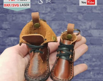 Leather Mini Boot Keychain Pattern: 2 Styles PDF SVG DXF Files (Digital)