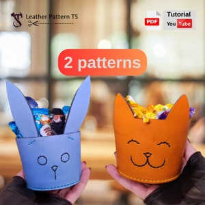 Leather Basket Pattern: Rabbit & Cat Design (PDF Download)
