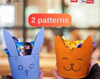 Leather Basket Pattern: Rabbit & Cat Design (PDF Download)