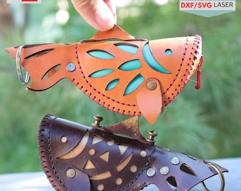 Leather Fish Wallet Pattern for DIY Coin Purse , Zipper Pouch Template -pdf SVG & DXF