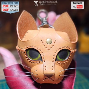 Gato de Cuero - Mini Monedero - Patrón PDF - Plantilla Monedero de Cuero - Patrón Cuero - Corte Láser Cuero DXF - Patrón Cuero TS