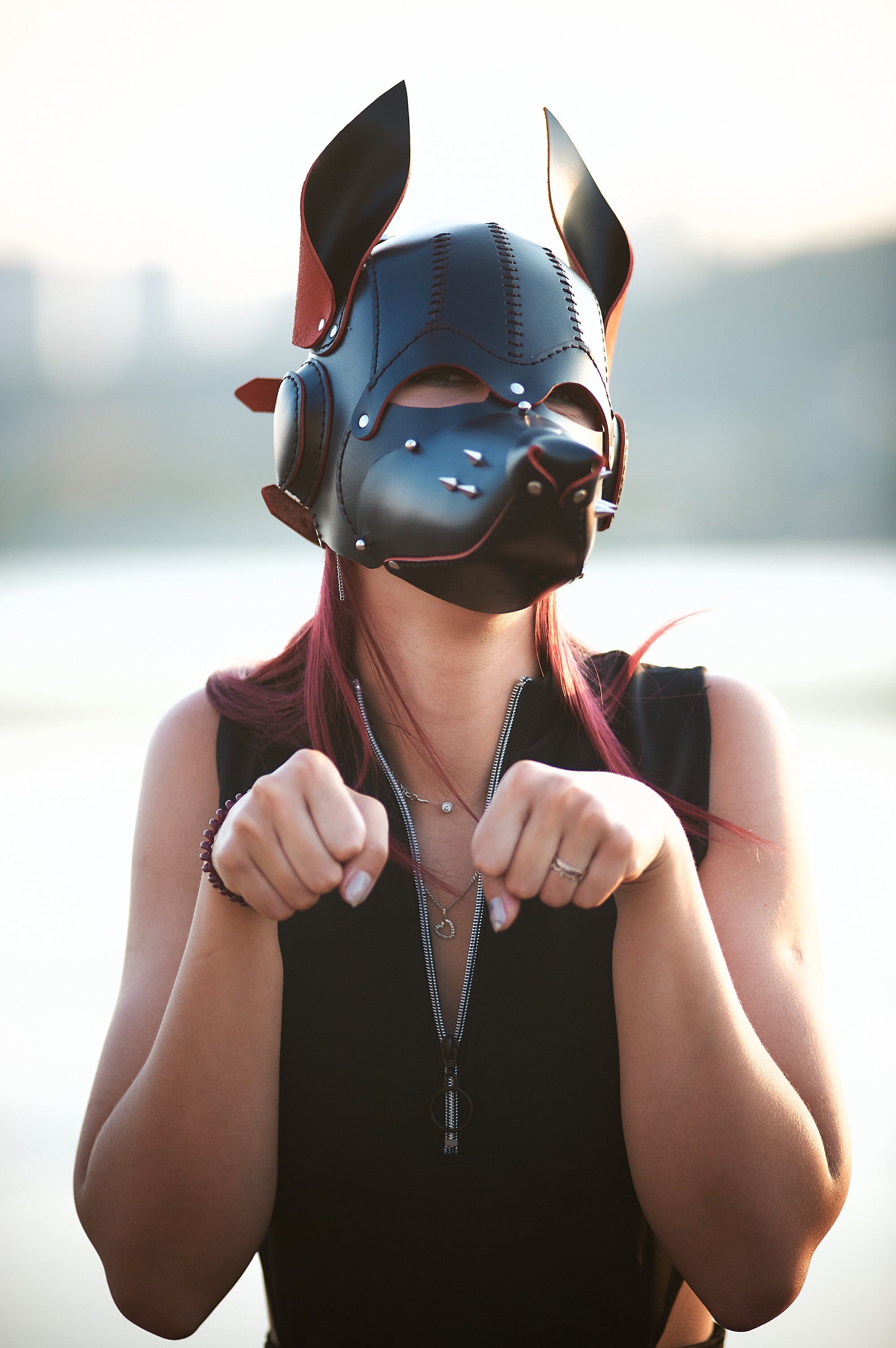 Schwarz Rote Leder Hundemaske Fetisch Party Maske BDSM Maske Etsy
