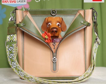 Dog Face Crossbody Bag Leather Pattern: Aiko Bag, PDF SVG DXF Files (Digital Download)