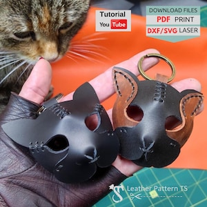 Molde para chaveiro de gato em couro: Modelo DIY para iniciantes em PDF, arquivos para corte a laser (digital)