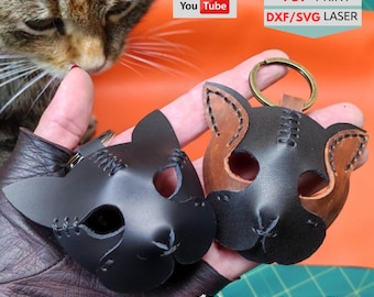 Patrón de llavero de gato de cuero: plantilla PDF para principiantes, archivos para corte láser (digital).