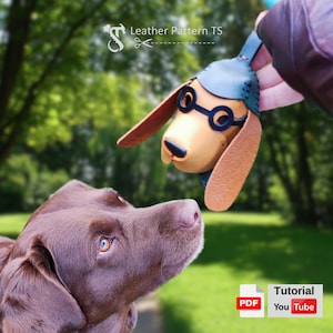 Patrón de perro de cuero - Patrón de cuero PDF - Plantilla de llavero de mochila - Perro de cuero con anteojos - Video tutorial - Patrón de cuero TS