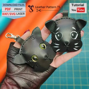 Leather Cat Pattern PDF - Leather Key Template - Leather Pattern - Backpack Keychain - Laser Cutting leather DXF|svg - Leather Pattern TS