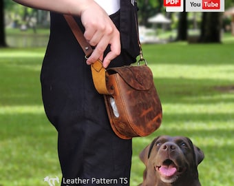Leather Dog Walk Bag Pattern - Dog Treat Bag - Dog poop Bag Dispenser - Dog Walking Crossbody Bag - Video Tutorial - Leather Pattern TS