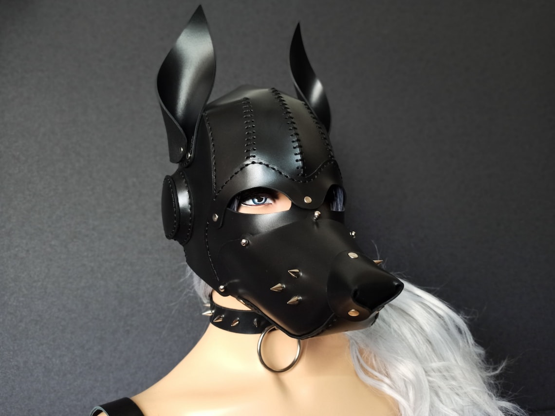 Black Leather Dog Mask Fetish Party Mask BDSM Mask Dog Hood Etsy