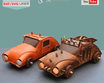 Leather Car Steampunk Pattern Set: Vintage Car Keepsake Boxes PDF SVG DXF Files (Digital