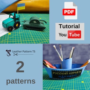 Set Ukrainian - Tractor Pulling Tank and Ship Pattern - Leather Pattern TS