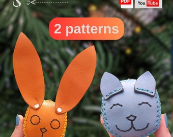 Leather Soft Toy Pattern: Bunny & Cat (PDF Download)