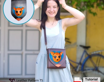 Cat-Themed Leather Bag Lid Pattern: Interchangeable Design (PDF)