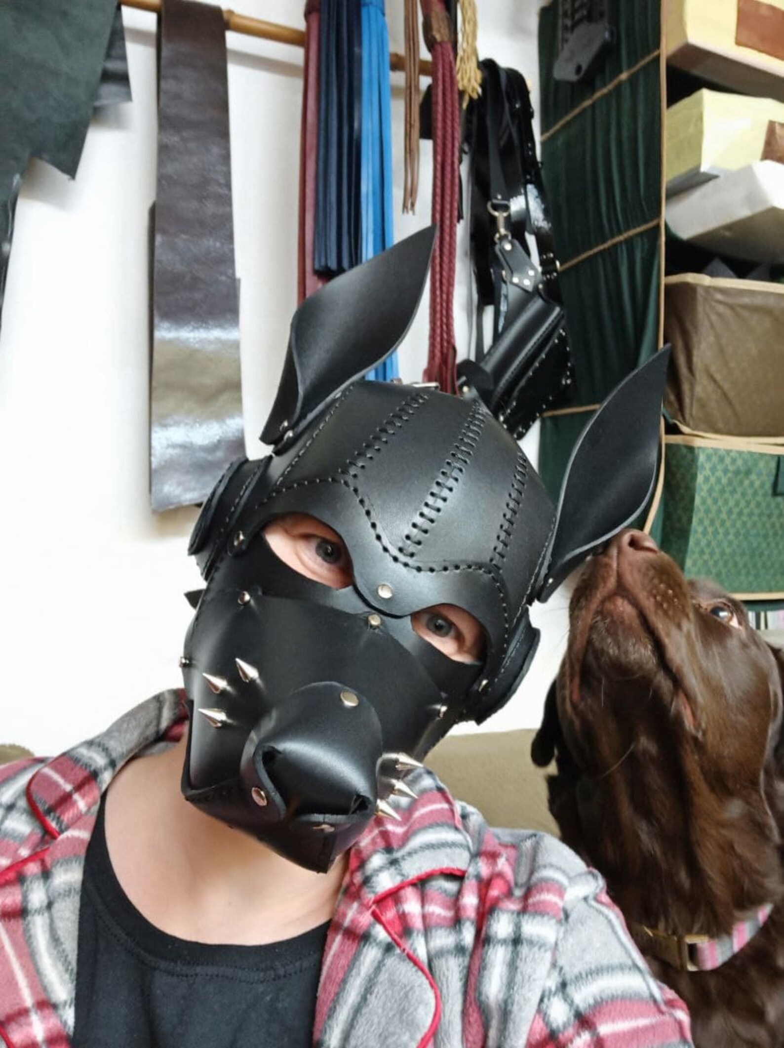 Black Leather Dog Mask Fetish Party Mask BDSM Mask Dog Hood Etsy