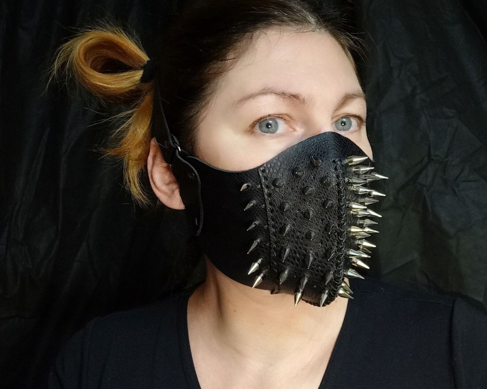 Black Leather Mask Mask With Metal Spikes Spiked Mask Leather Etsy